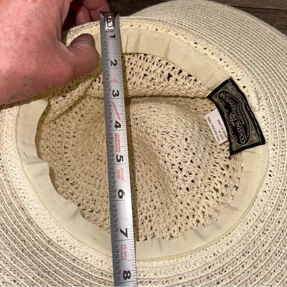 WET Coastal Headwear Wide Brim Straw Sun Hat with Bead Accents  handmade sz M